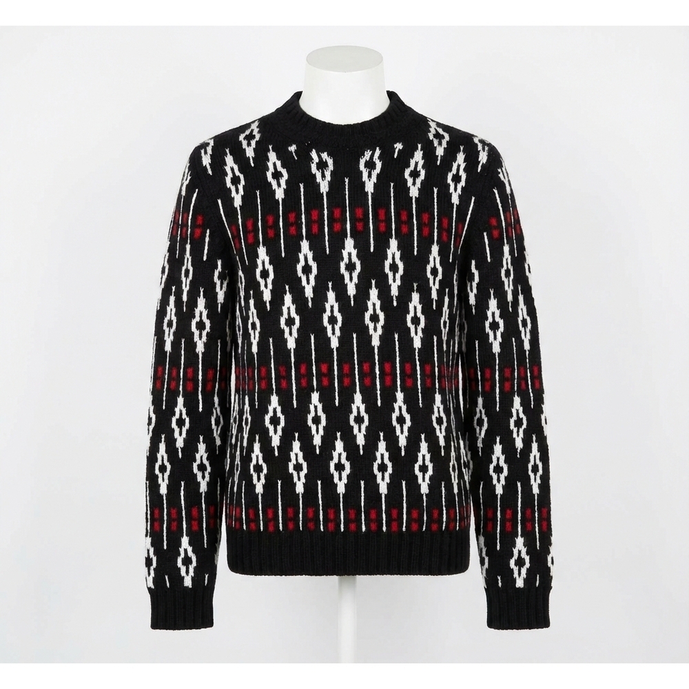NEW VALENTINO geometric pattern crew neck sweater in black